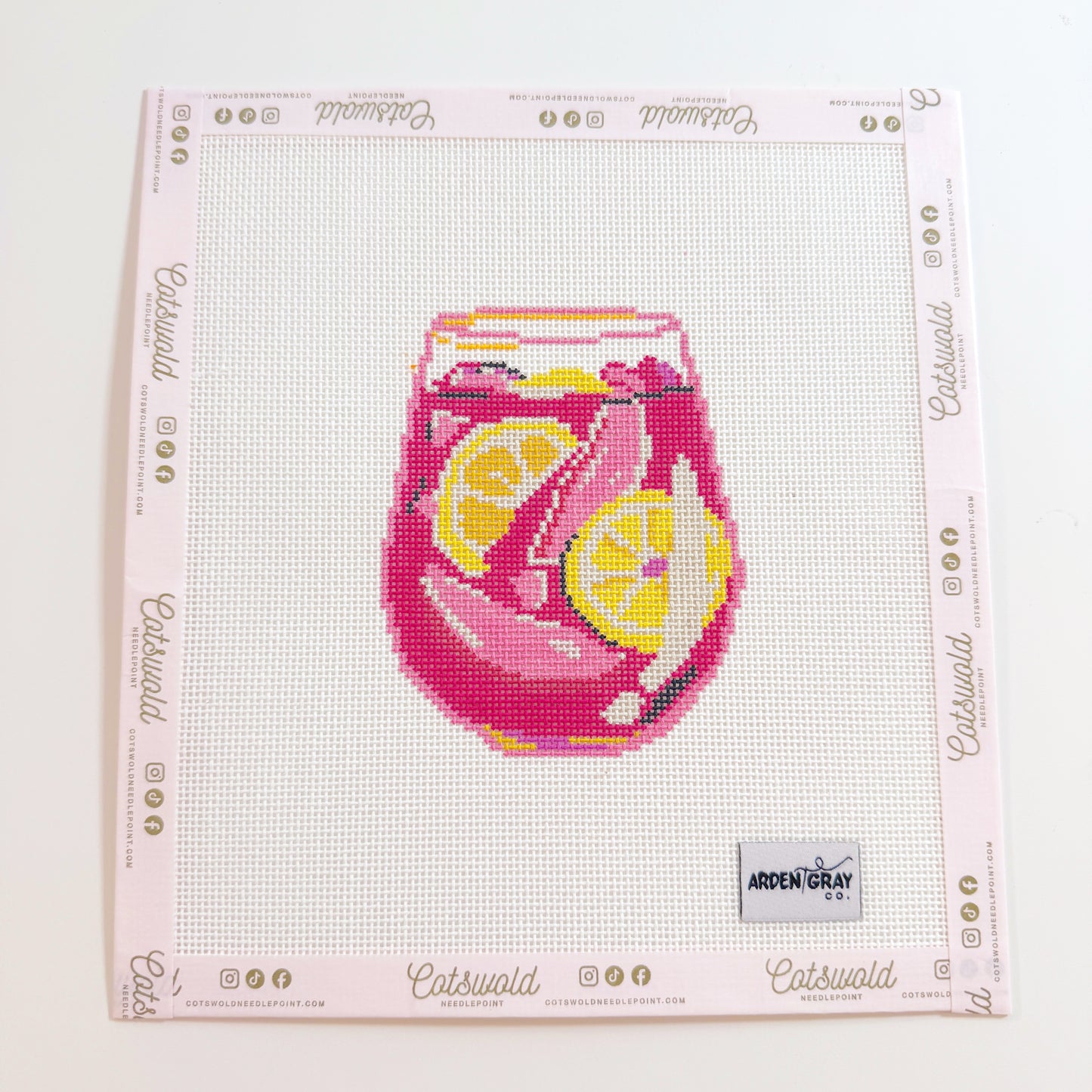 Sangria Needlepoint Canvas, Pink Cocktail Needlepoint, 18 Mesh, 4x5 Design