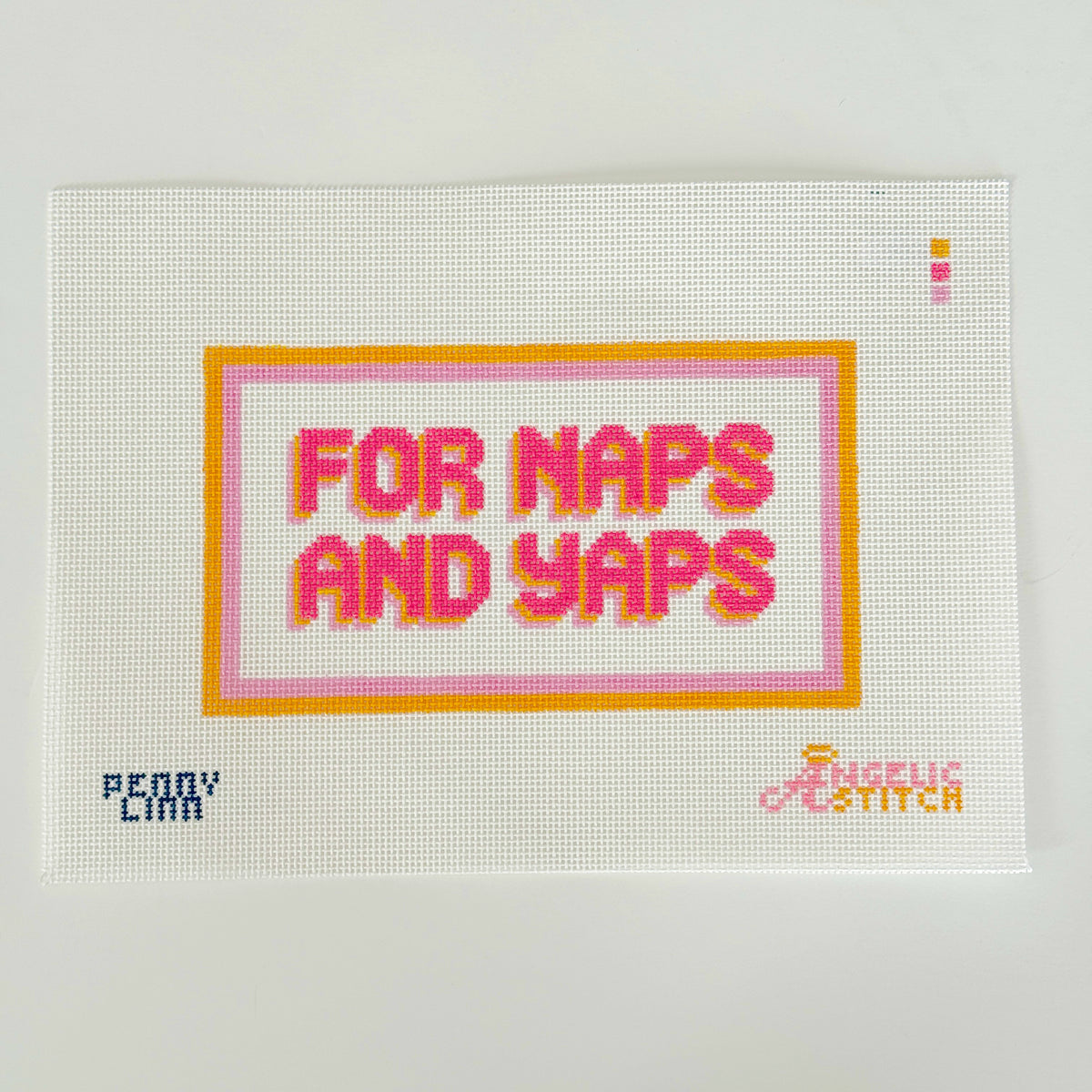 For Naps and Yaps Pillow Needlepoint Canvas, 13 mesh, 5" x 8.5"