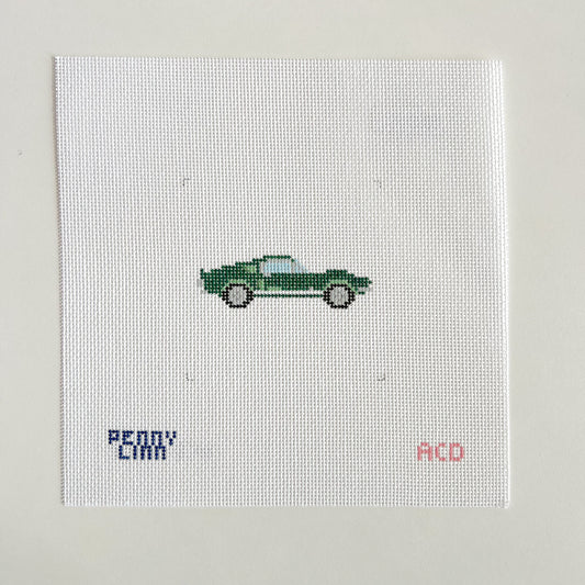 Vintage Cars - Green Ford Mustang GT500 Needlepoint Canvas, 18 Mesh, 0.78" x 2.78" Design Size