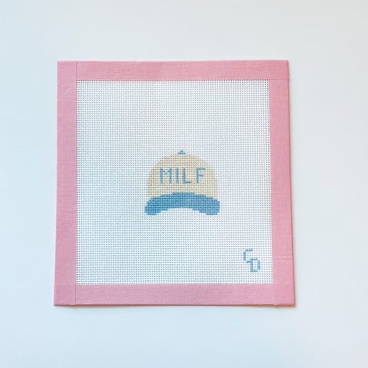 MILF Blue Ballcap Hat Needlepoint Canvas, Funny Needlepoint, 18 Mesh, 1.5x1.5 Design