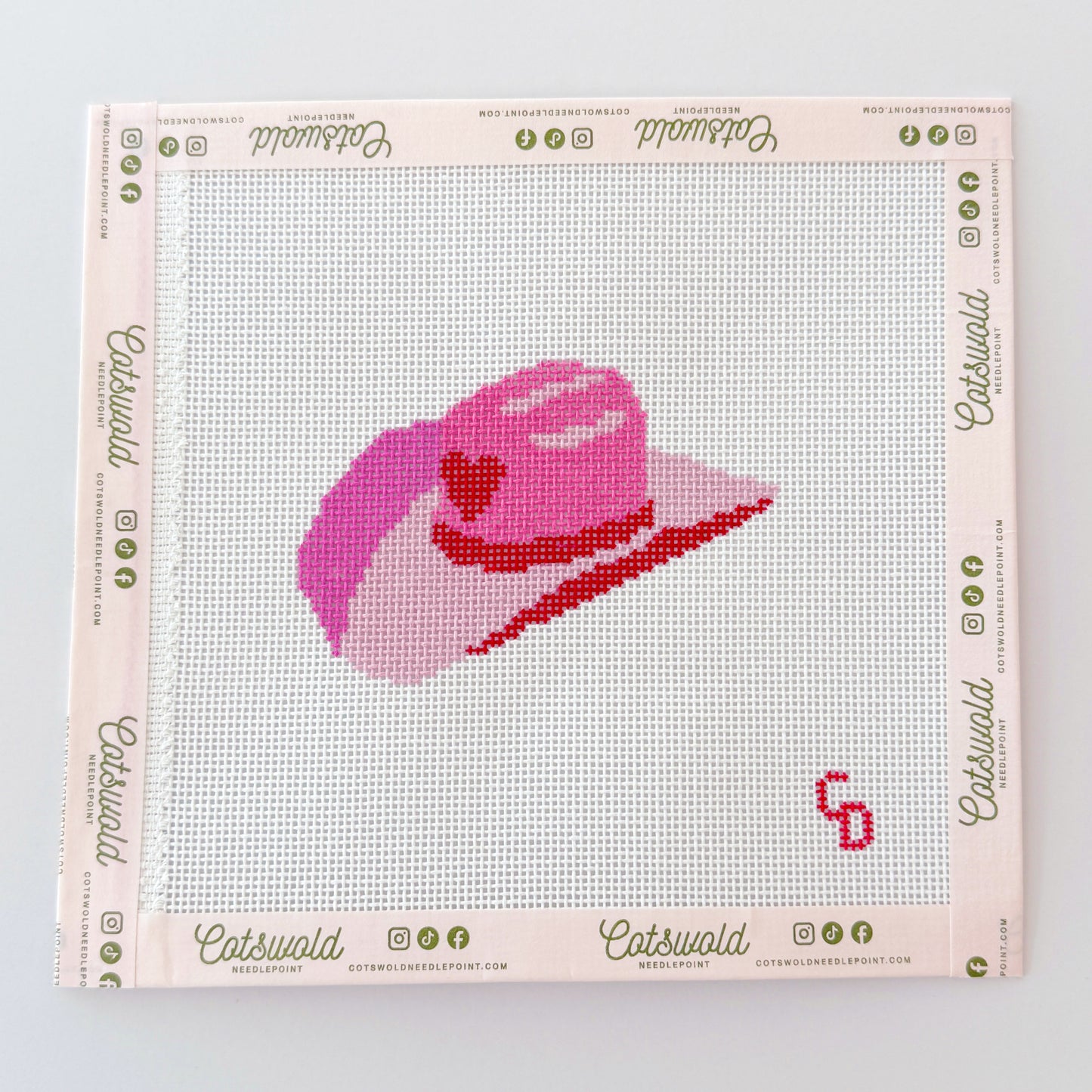 Pink Cowgirl Hat Needlepoint Canvas | 3” Canvas | 18 Mesh Southern Charm Design
