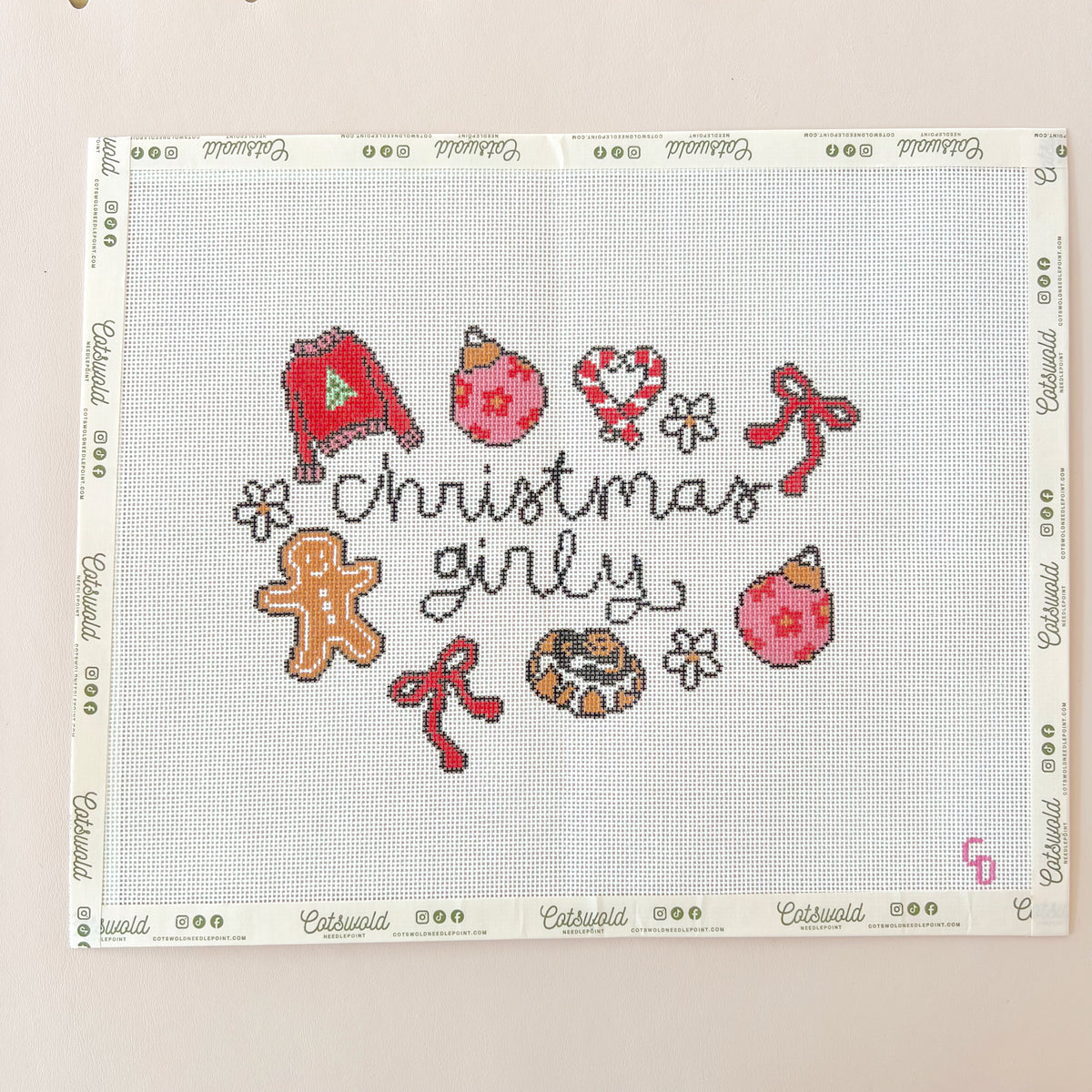 Christmas Girl Needlepoint Canvas, 18 Mesh, 8"x6" Design Size