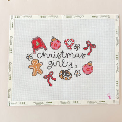 Christmas Girl Needlepoint Canvas, 18 Mesh, 8"x6" Design Size