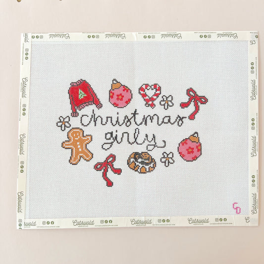 Christmas Girl Needlepoint Canvas, 18 Mesh, 8"x6" Design Size