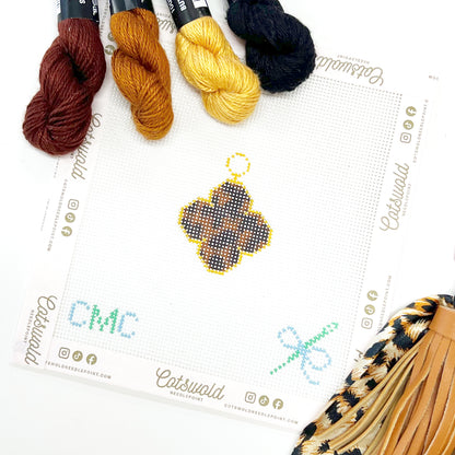 Tortoiseshell Clover Charm Needlepoint Canvas, Mini Needlepoint Canvas Project, 18 Mesh, 2x3 Design