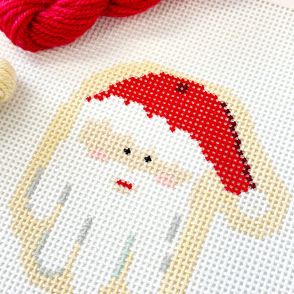 Santa Face Needlepoint Canvas, Christmas Needlepoint Ornament Canvas, Vintage Santa Needlepoint, 13 Mesh, 4x4 Design