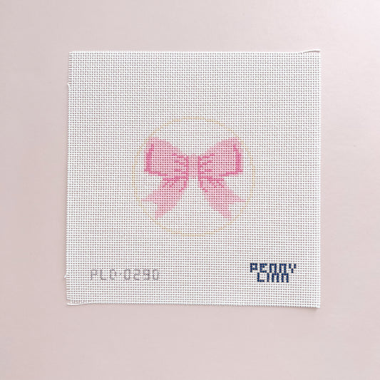Pink Bow Round Needlepoint Canvas, 13 Mesh, 4" x 4" Round Design Size