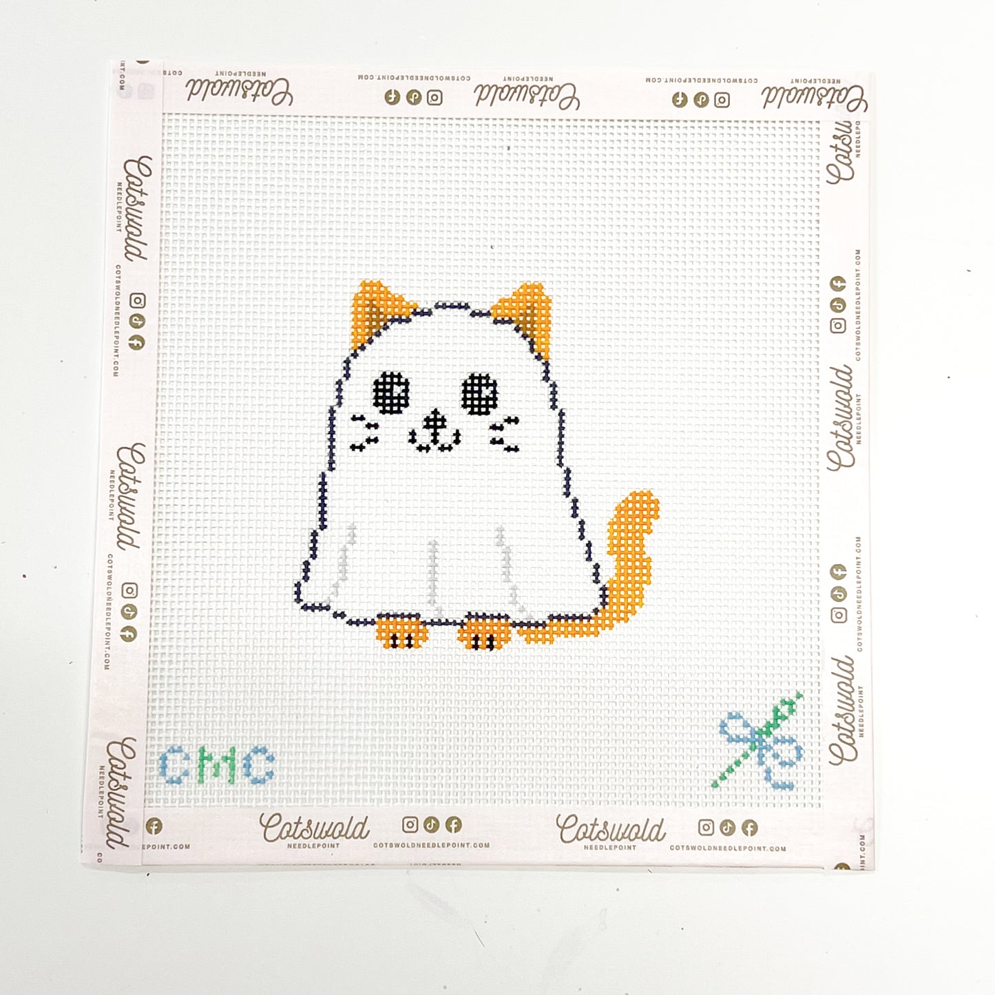 Cat Ghost Needlepoint Canvas, Halloween Needlepoint Canvas, 13 Mesh, 3x4 Design