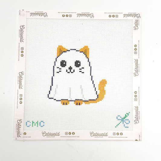 Cat Ghost Needlepoint Canvas, Halloween Needlepoint Canvas, 13 Mesh, 3x4 Design