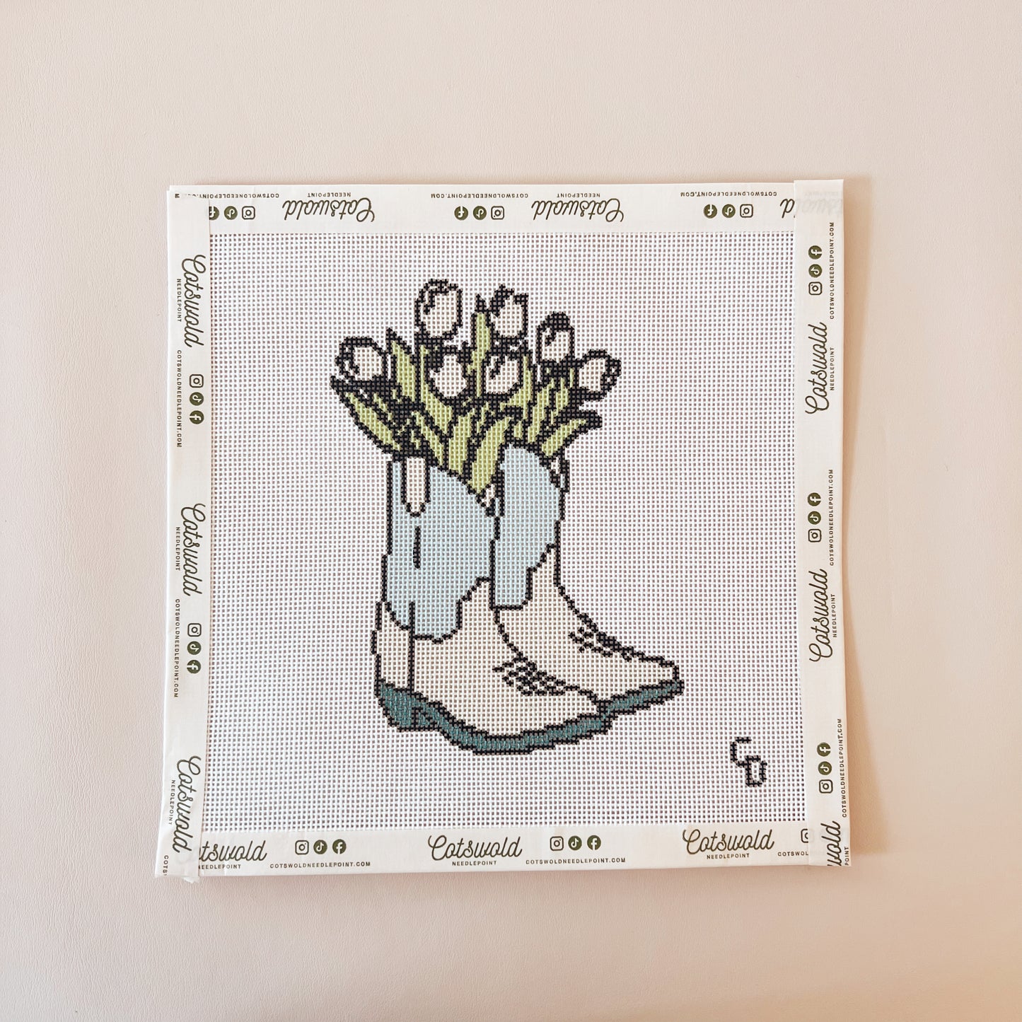 Tulip Cowgirl Boot Needlepoint Canvas, 18 Mesh