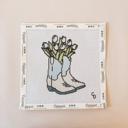 Tulip Cowgirl Boot Needlepoint Canvas, 18 Mesh