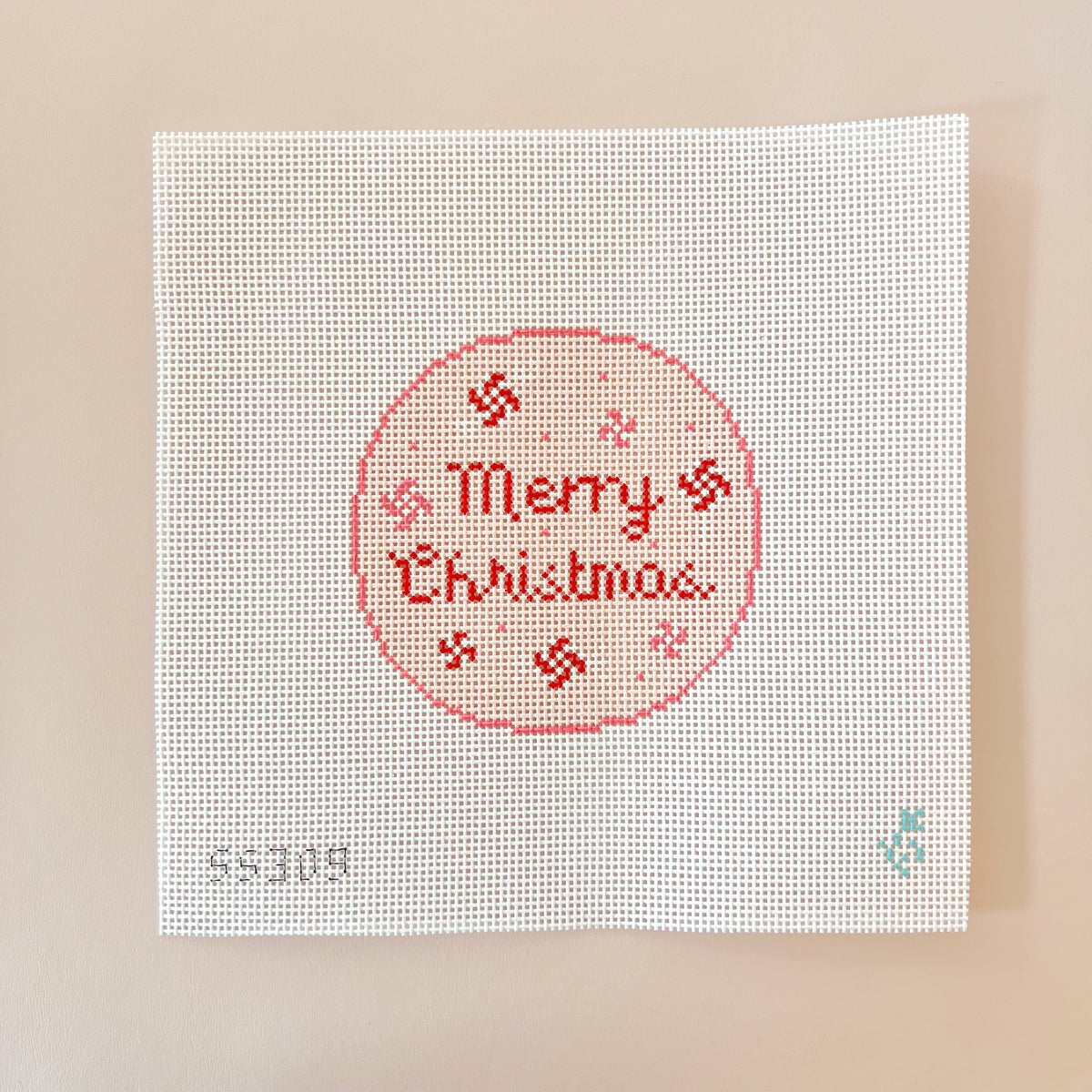Pink Merry Christmas 13 Mesh Needlepoint Canvas