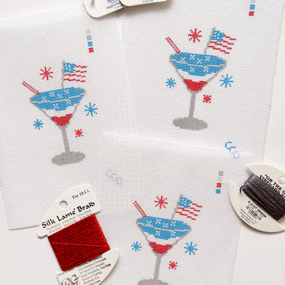 Patriotic Martini Needlepoint Canvas, Hand Painted, 18 Mesh, 2.5"x3" Design