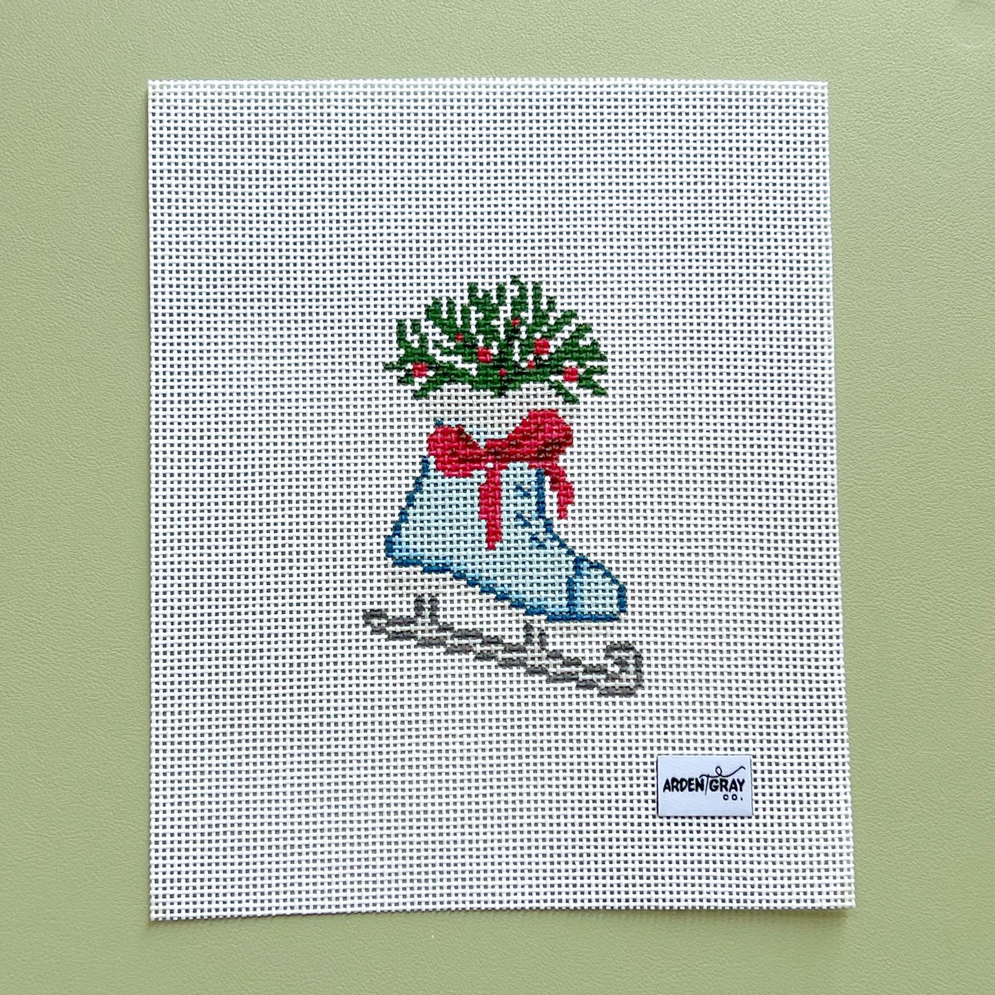 Blue Ice Skates and Greens Needlepoint Canvas, 13 Mesh, 4"x4" Design Size