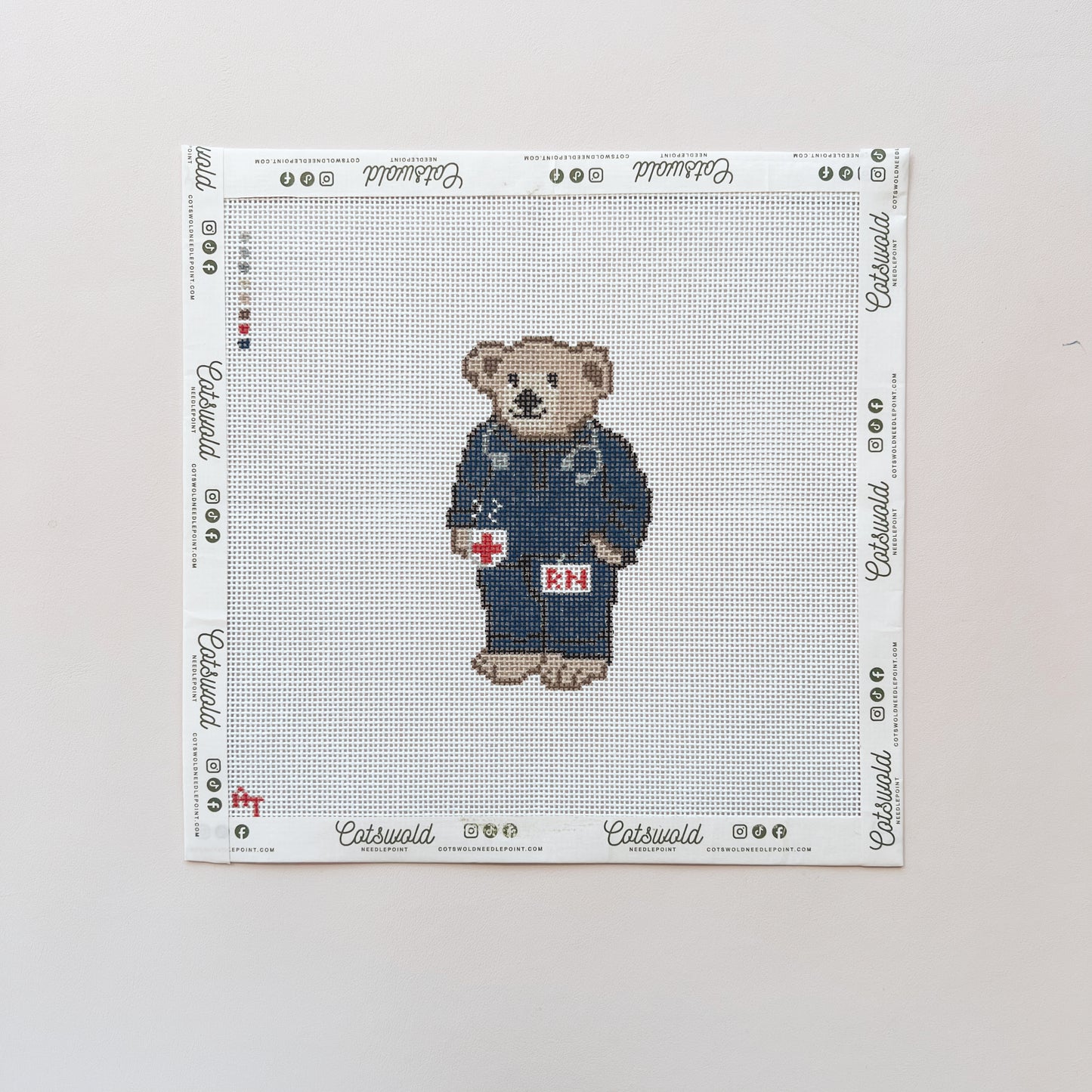 RN Bear in Blue Scrubs Needlepoint Canvas, 18 Mesh