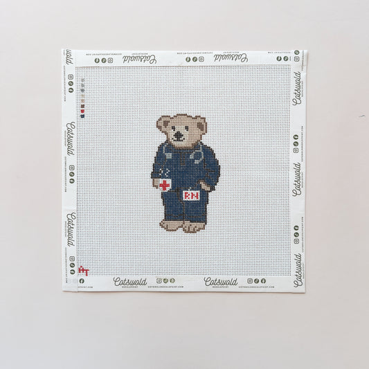 RN Bear in Blue Scrubs Needlepoint Canvas, 18 Mesh