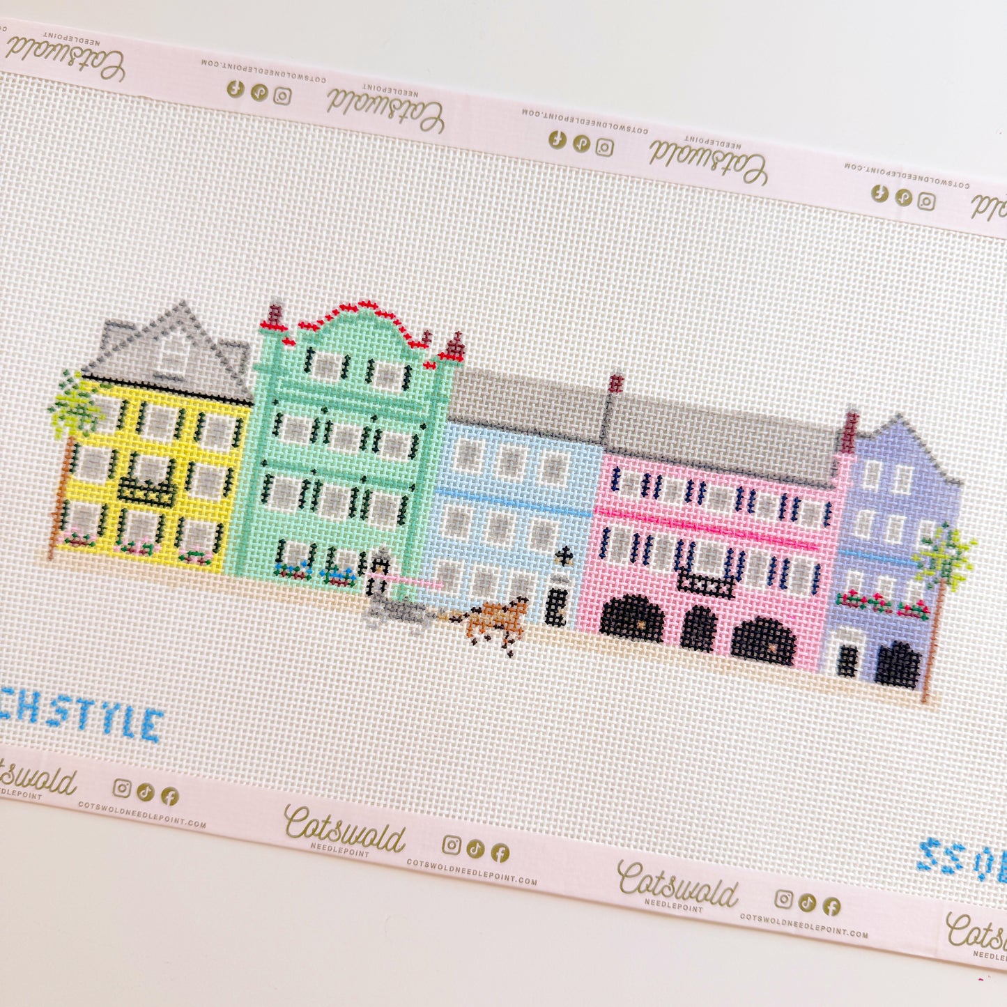 Rainbow Row Charleston Needlepoint Canvas, 18 Mesh, 10x3 Design