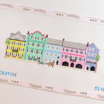 Rainbow Row Charleston Needlepoint Canvas, 18 Mesh, 10x3 Design