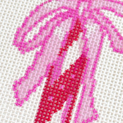 Candy Cane with Pink Bow Needlepoint Canvas Christmas Needlepoint, 18 Mesh, 2.5x5 Design