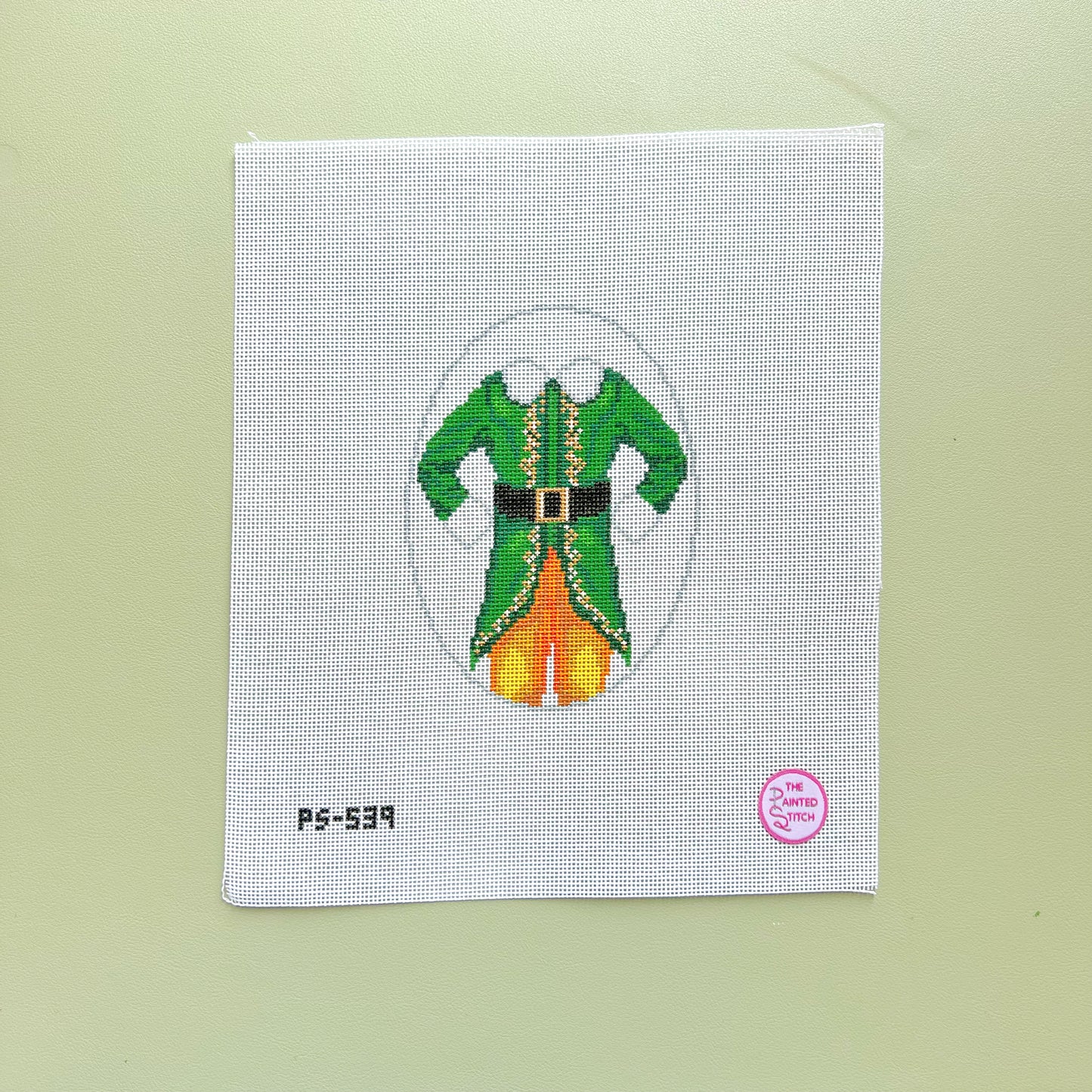 Green Elf Costume Needlepoint Canvas, 18 Mesh, 5.5"x4" Design Size