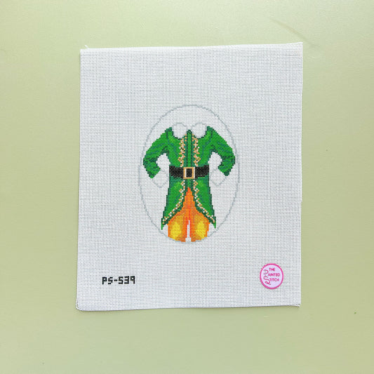 Green Elf Costume Needlepoint Canvas, 18 Mesh, 5.5"x4" Design Size