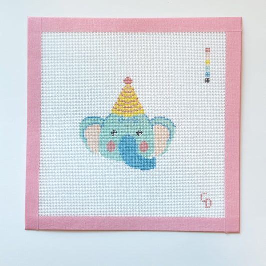 Birthday Party Elephant Animal Needlepoint Canvas, 18 Mesh, 3x3 Design
