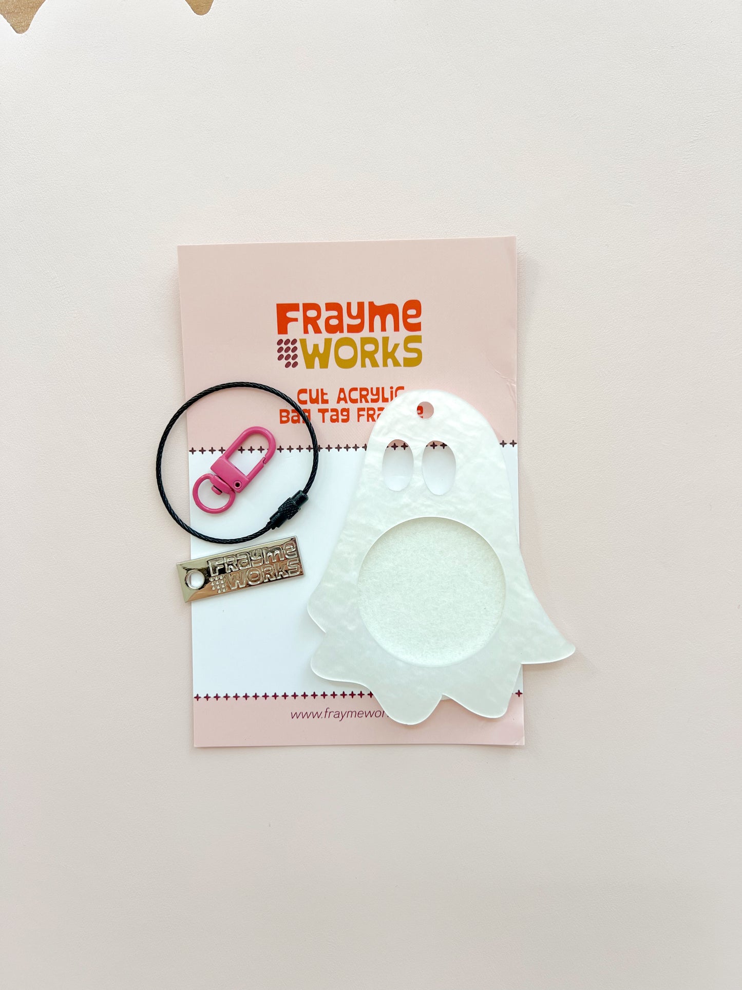 Pearl Ghost Acrylic Bag Tag Frame Finisher