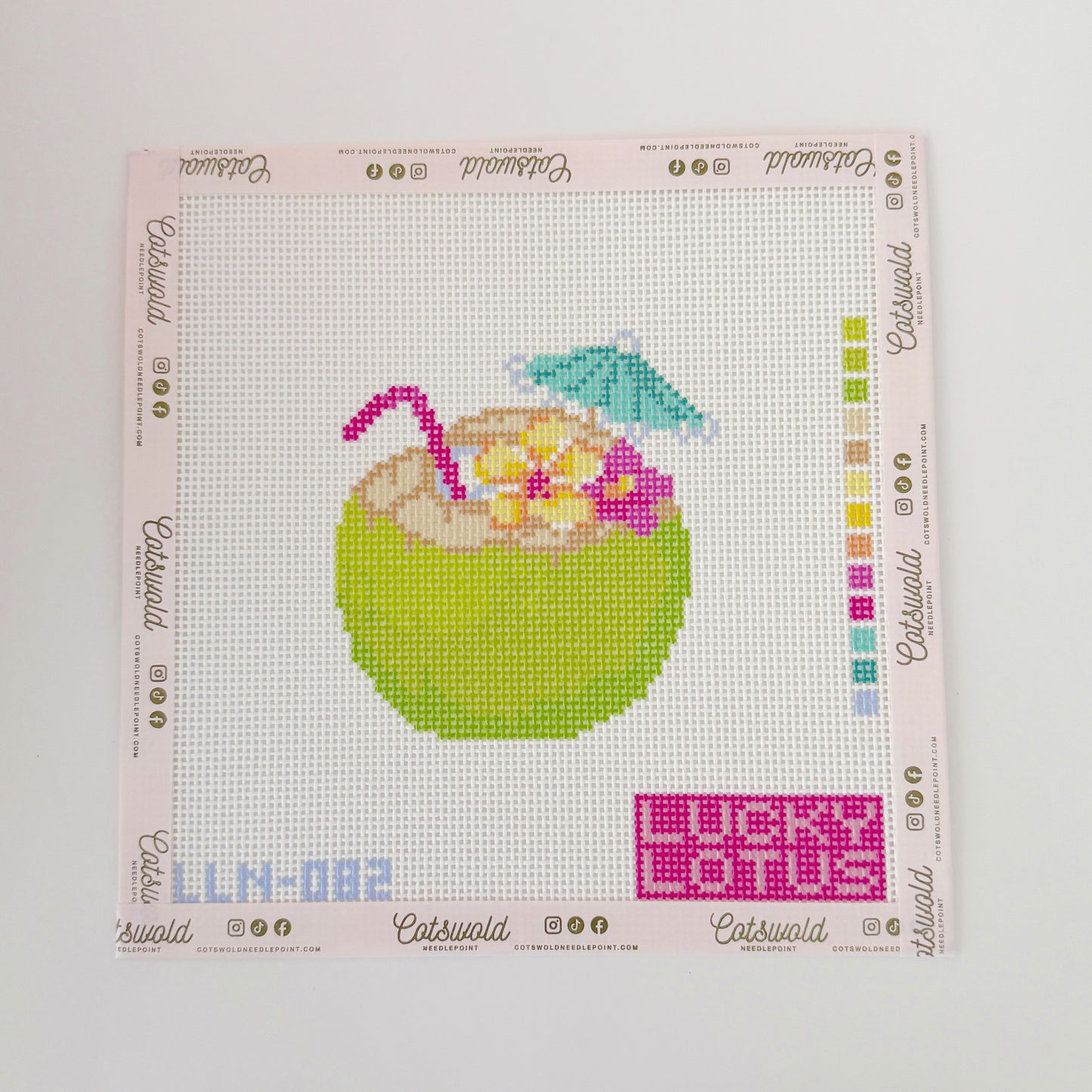 Tropical Coconut Drink Needlepoint Canvas, 4x4 Design, 13 Mesh