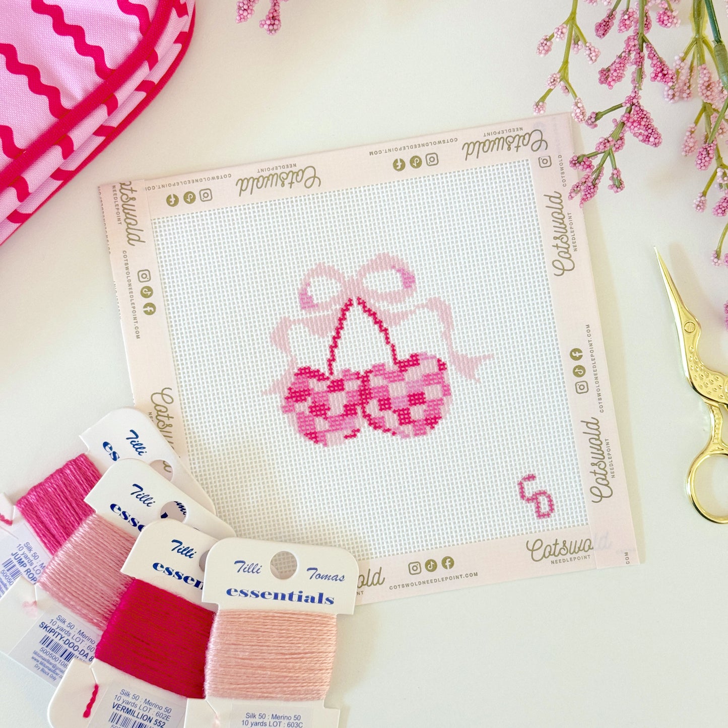Disco Cherries with Bow Needlepoint Canvas
