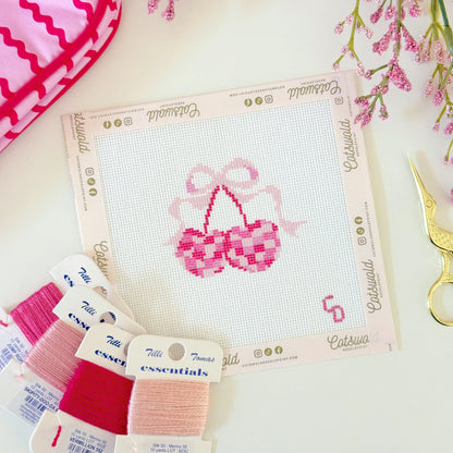 Disco Cherries with Bow Needlepoint Canvas