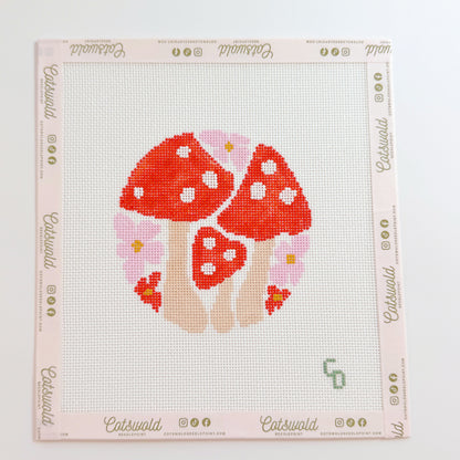 Boho Mushroom Flower Retro Needlepoint Canvas, Mushroom Ornament Needlepoint, 4x4 Design, 18 Mesh