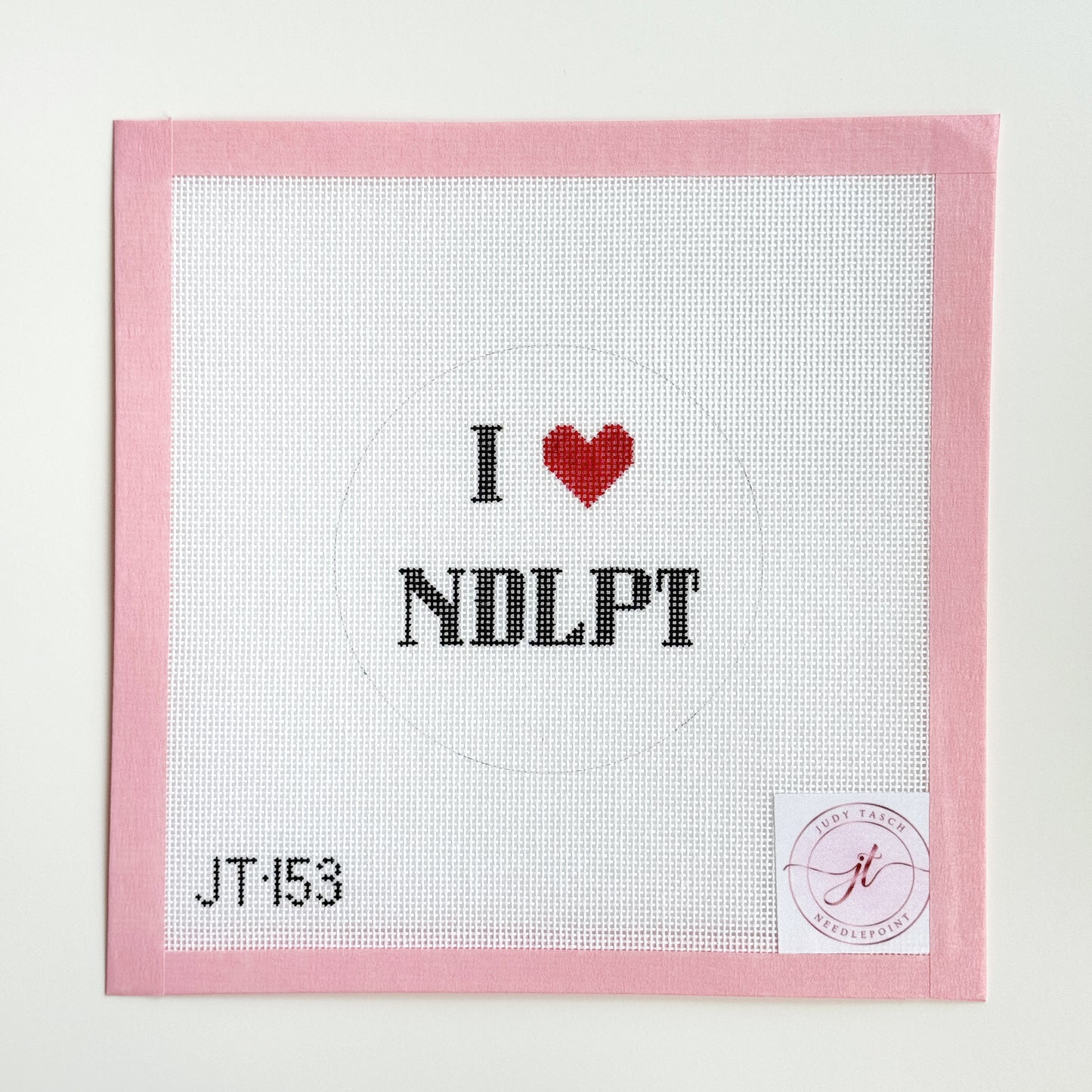 I Heart NDLPT 4" Round Needlepoint Canvas, Needlepoint Theme Canvas, Beginner Needlepoint Canvas, 18 Mesh