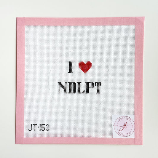 I Heart NDLPT 4" Round Needlepoint Canvas, Needlepoint Theme Canvas, Beginner Needlepoint Canvas, 18 Mesh
