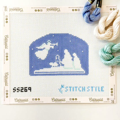 Blue Nativity Needlepoint Canvas, Religious Christmas Needlepoint, Nativity Scene Canvas, 13 Mesh, 6x4 Design