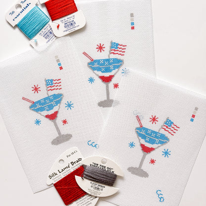 Patriotic Martini Needlepoint Canvas, Hand Painted, 18 Mesh, 2.5"x3" Design