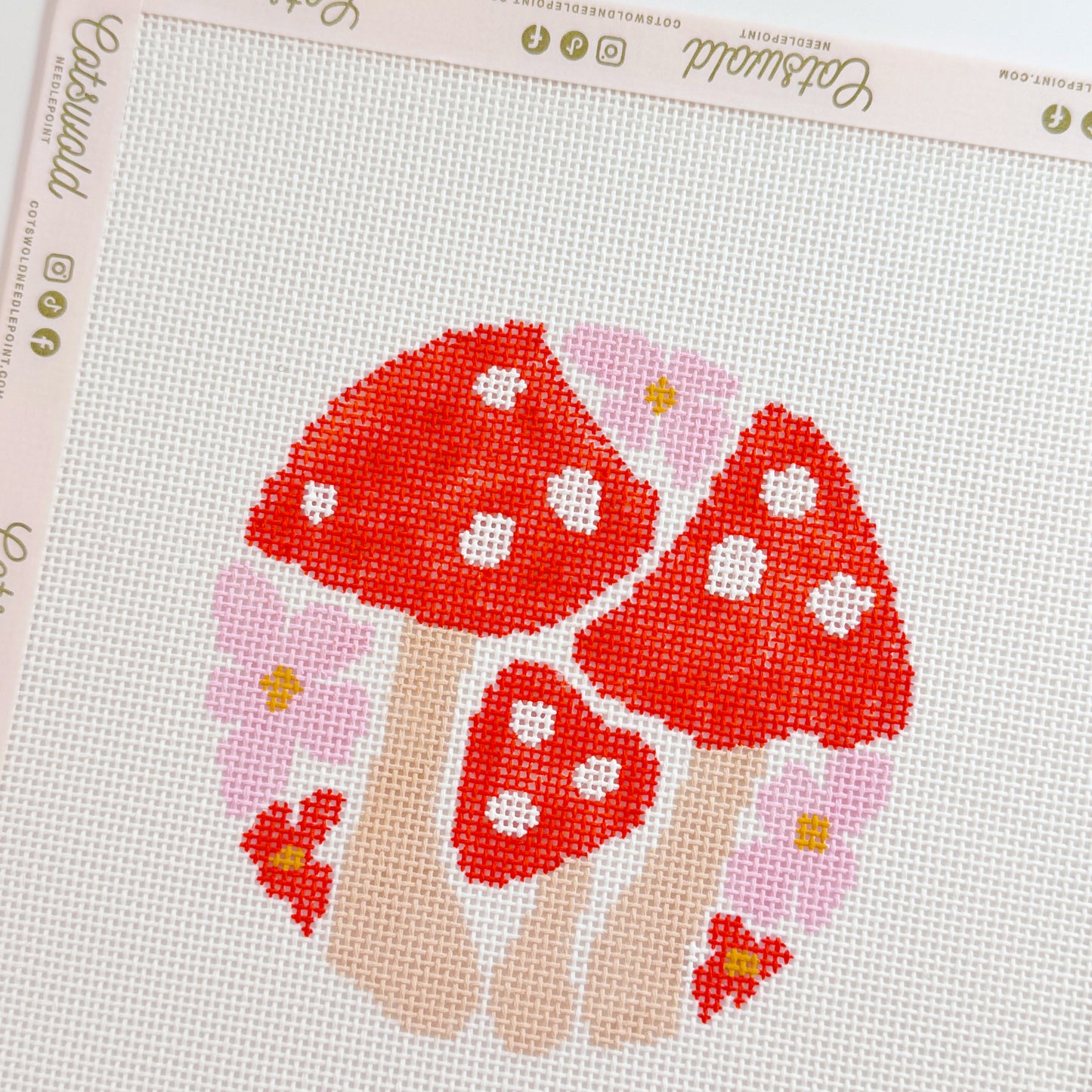 Boho Mushroom Flower Retro Needlepoint Canvas, Mushroom Ornament Needlepoint, 4x4 Design, 18 Mesh
