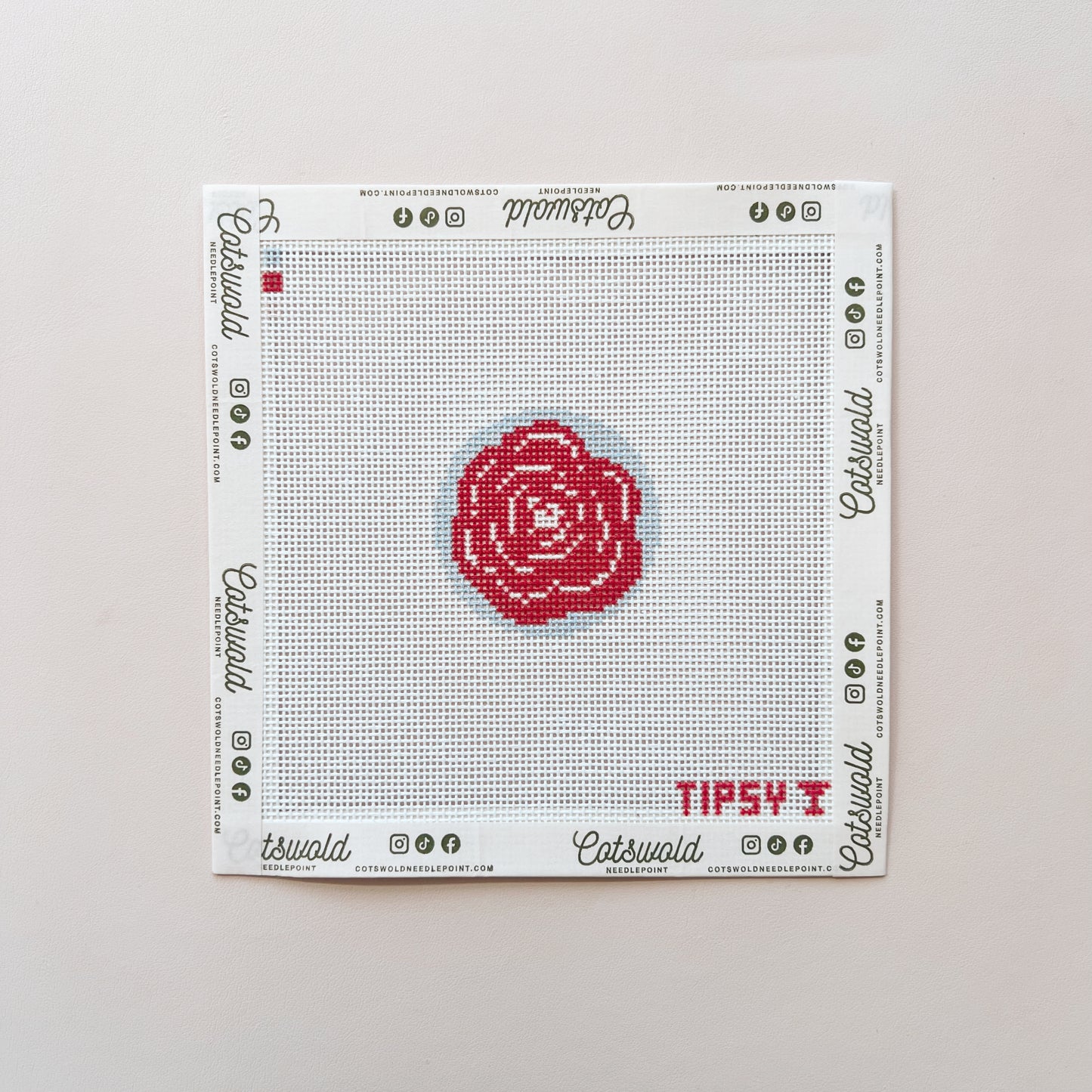 Pink Peony Mini Needlepoint Canvas, 18 Mesh, 2"x2" Design size
