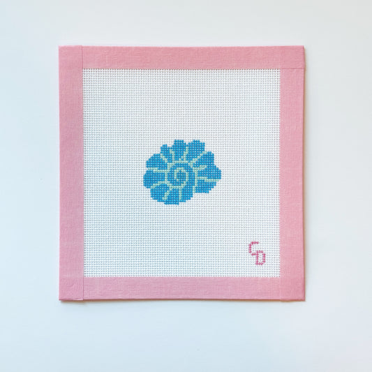 Mini Blue Seashell Needlepoint Canvas, Beginner Needlepoint Canvas, Mini Needlepoint Canvas, 18 Mesh, 2x2 Design