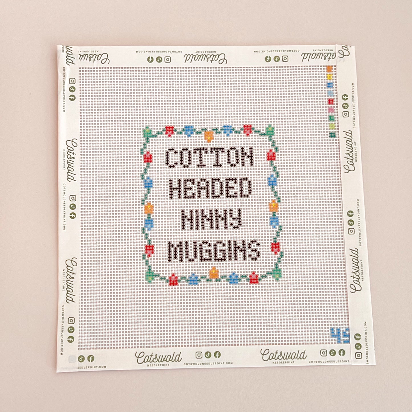 Cotton Headed Christmas Saying Needlepoint Canvas, 14 Mesh, 3" × 4" Design Size