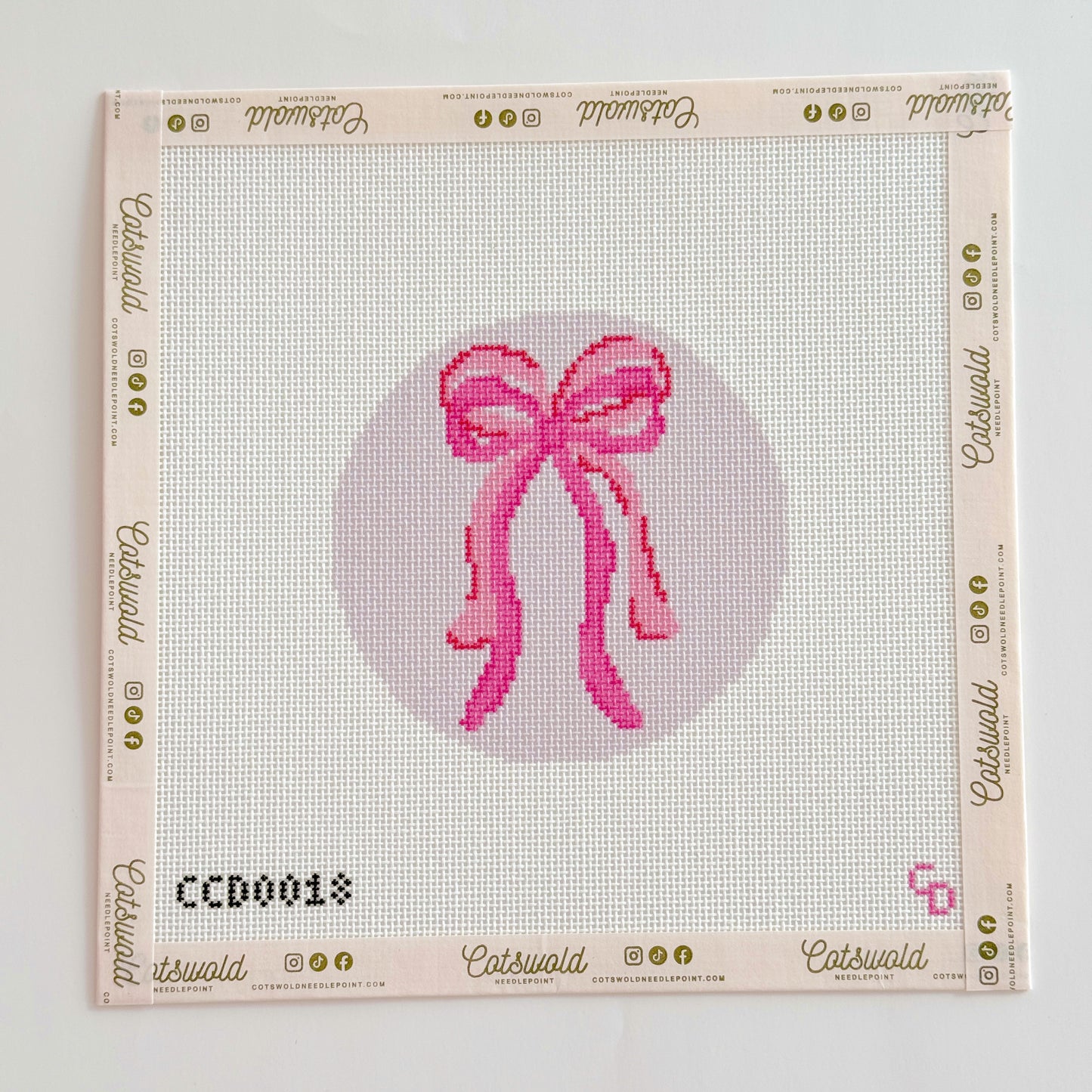 Bow Coquette Christmas Ornament Needlepoint Canvas, Hand Painted Needlepoint Ornament Canvas, Bow Needlepoint Canvas 18 mesh 4" Round