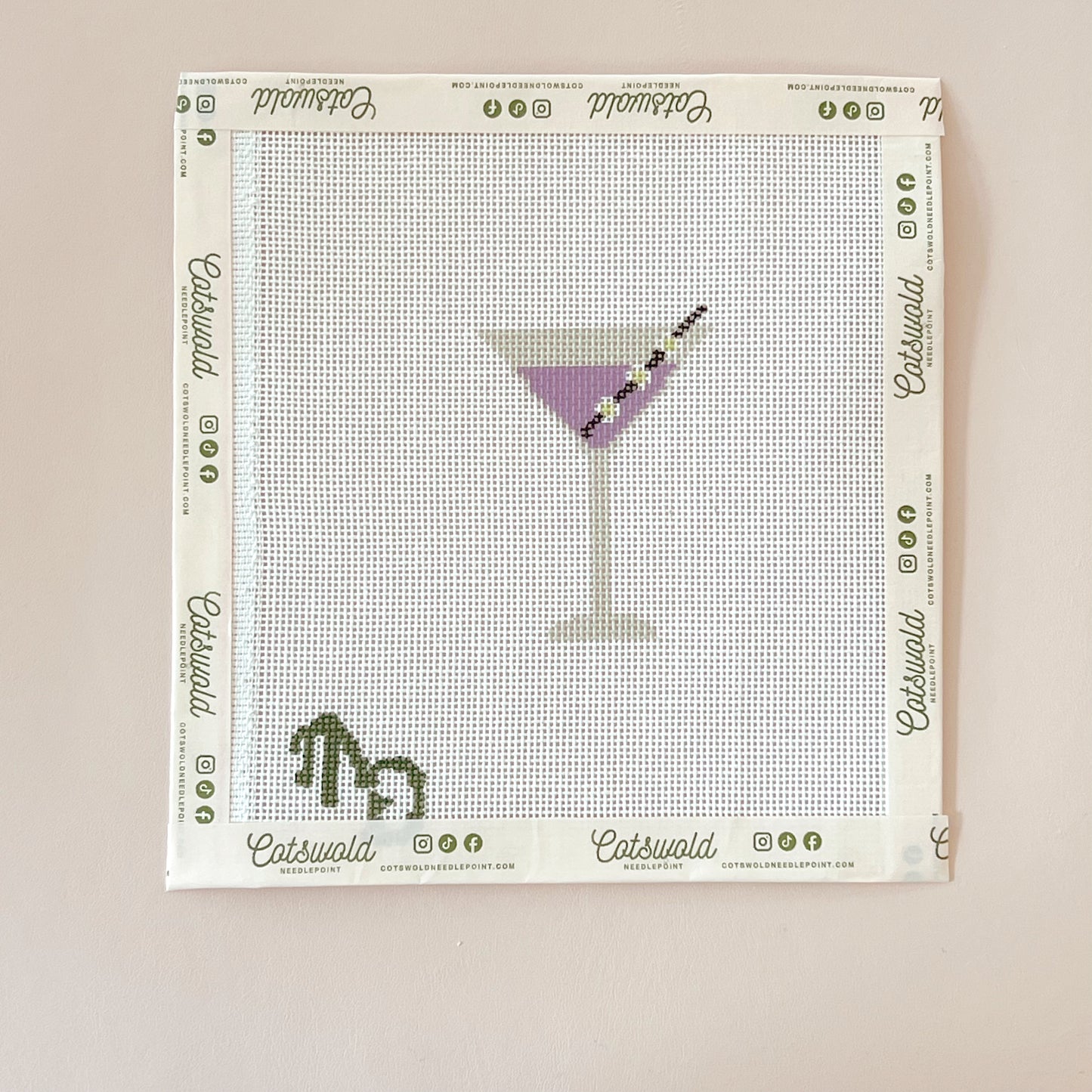 Purple Halloween Eyeball Cocktail Needlepoint Canvas, 18 mesh