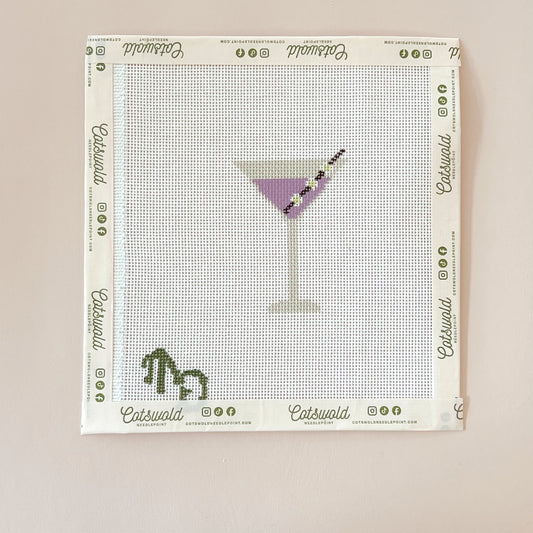 Purple Halloween Eyeball Cocktail Needlepoint Canvas, 18 mesh