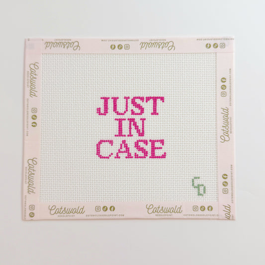 Just In Case Pink Travel Needlepoint Canvas, 18 Mesh, 3.5x3.5 Design