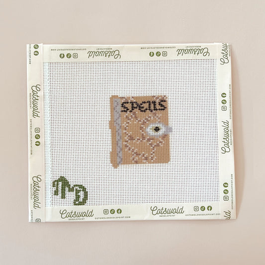Witch Spooky Spell Book Needlepoint Canvas, 18 Mesh