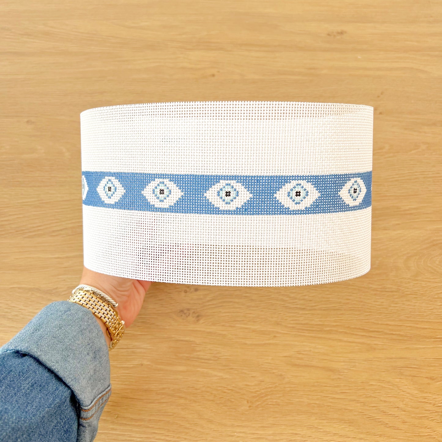 Blue Evil Eye Hatband Needlepoint Canvas, 18 Mesh,  1.15" x 25" Design Size