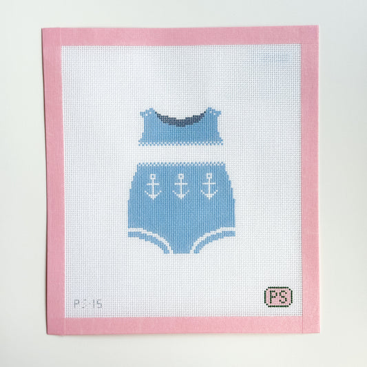 Baby Boy Bubble Nautical Outfit Needlepoint Canvas, Baby Outfit Needlepoint Canvas, 4.5x3 design, 18 mesh