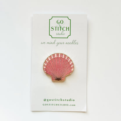 Sparkling Pink Seashell Needleminder, Needlepoint Accessories