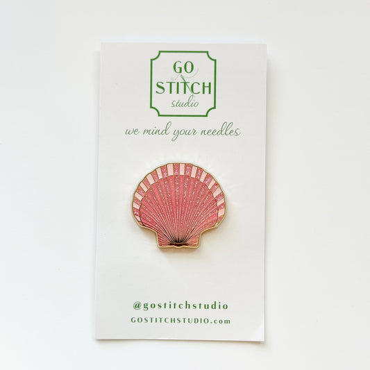 Sparkling Pink Seashell Needleminder, Needlepoint Accessories