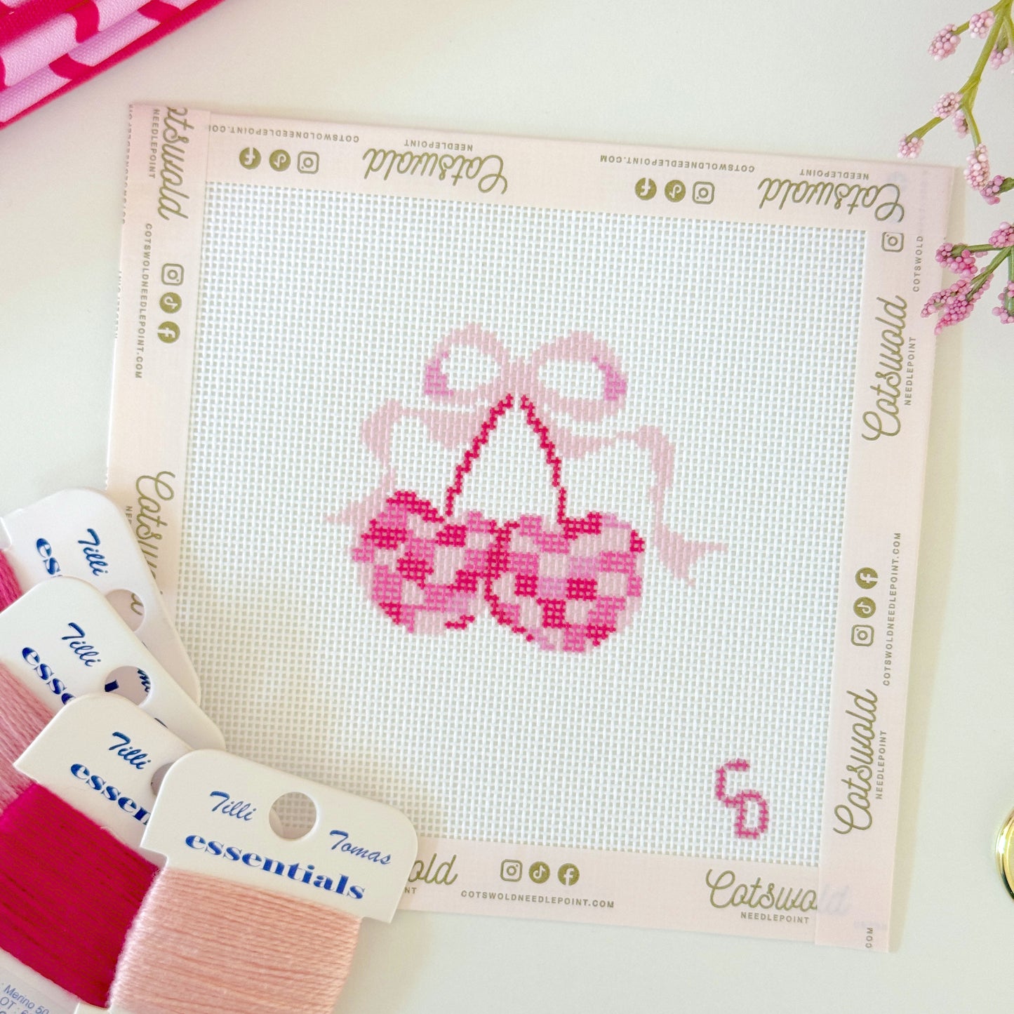Disco Cherries with Bow Needlepoint Canvas
