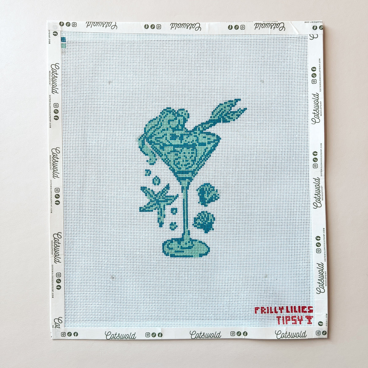 Frilly Lillies Blue Mermaid in a Martini Glass Needlepoint Canvas, 18 Mesh, 5.6 X 7 Design